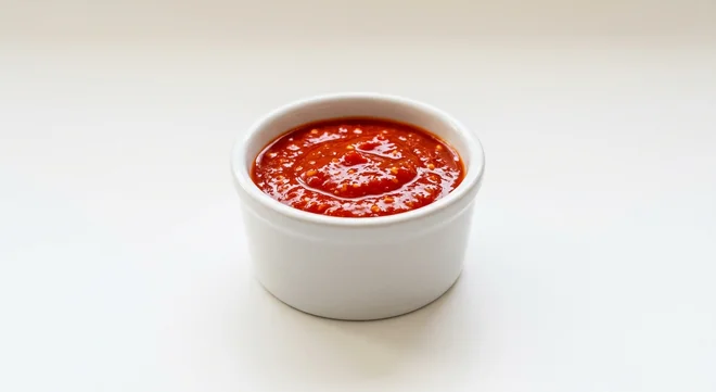Wetherspoon Naga Chilli Dip, red naga chilli dip in a white ramekin, nutrition and calories