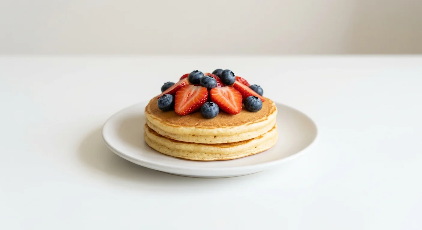 Wetherspoon Children's Pancakes, two American-style pancakes with strawberries and blueberries on a white plate, nutrition and calories