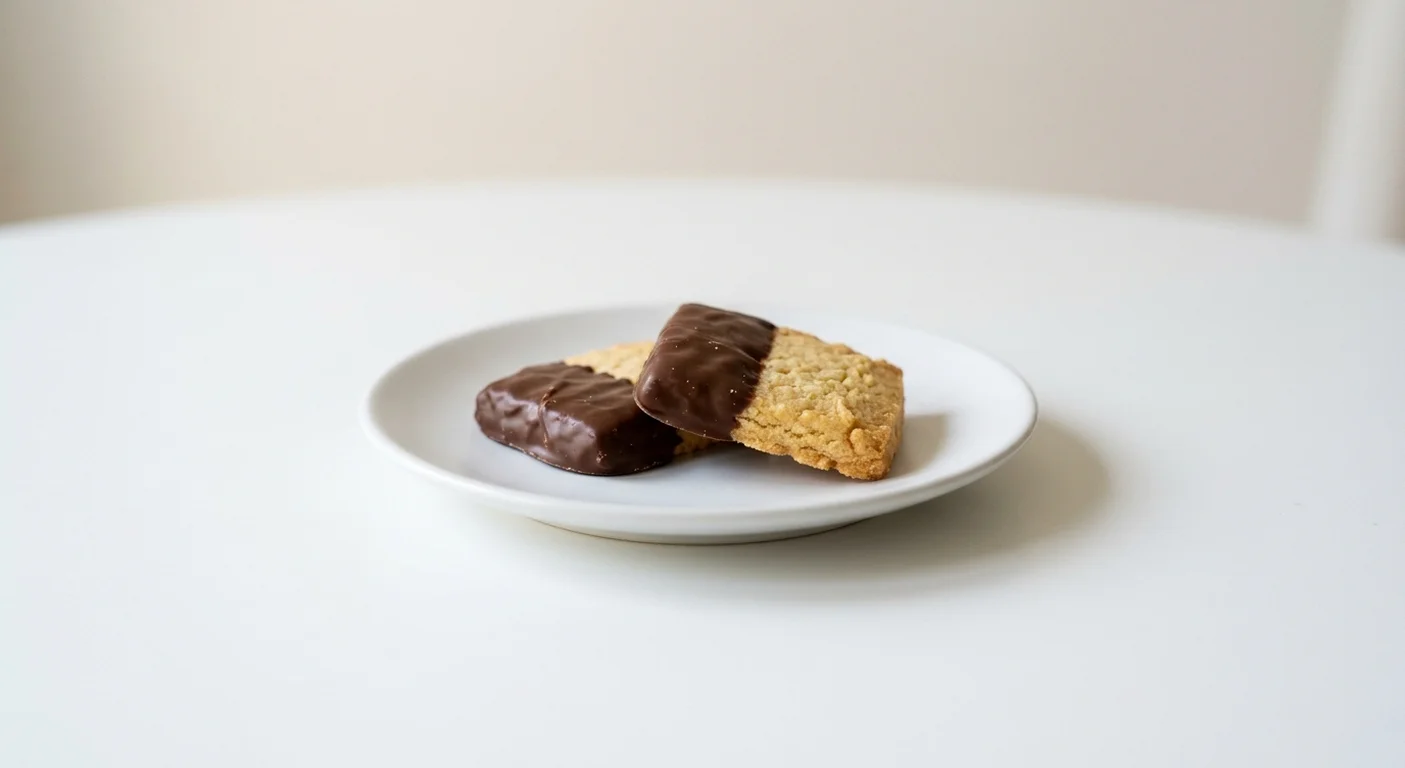 Wetherspoon Belgian Chocolate Biscuits, two Belgian chocolate biscuits on a white plate, nutrition and calories