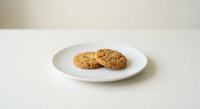 Wetherspoon Stem Ginger Biscuits, two stem ginger biscuits on a white plate, nutrition and calories