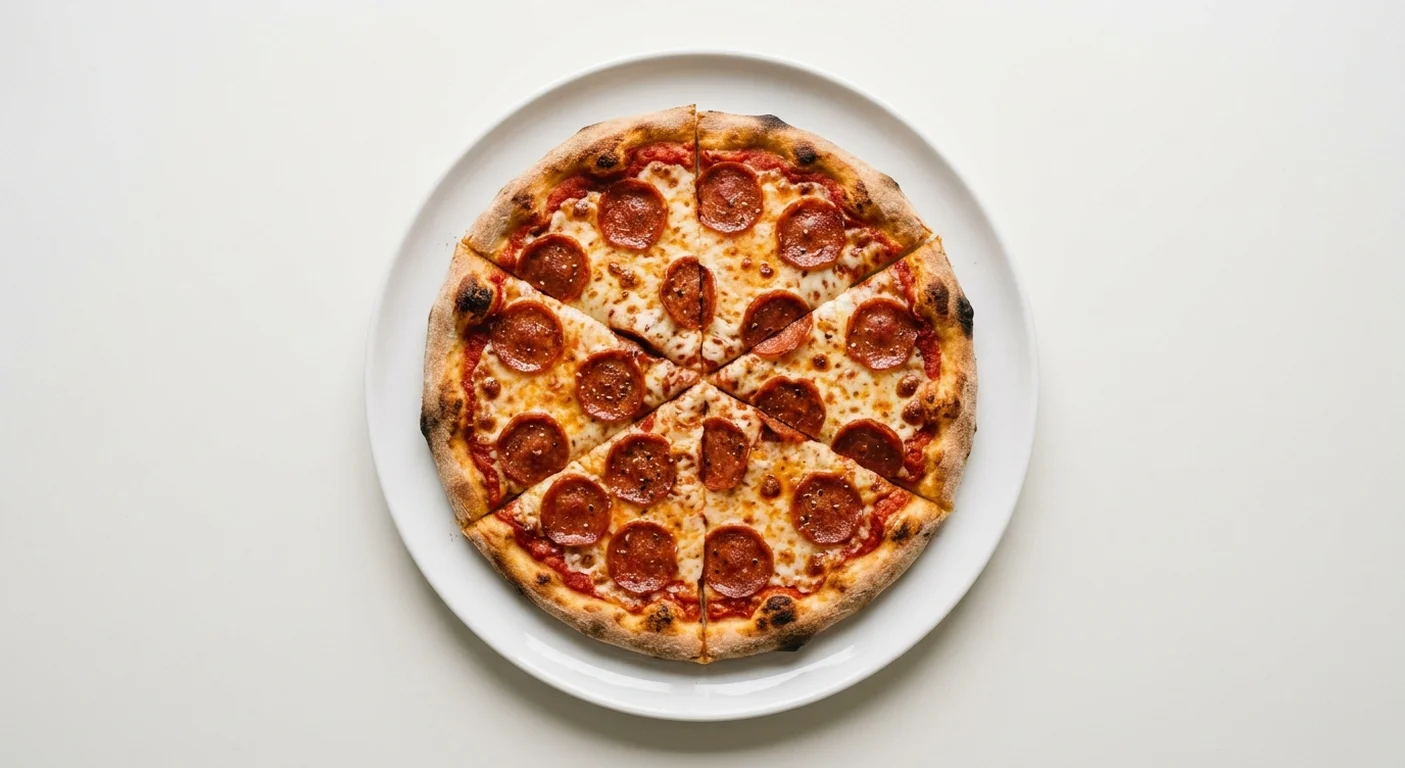 Wetherspoon Pepperoni Pizza (8"), sliced pepperoni pizza with mozzarella on a white plate, nutrition and calories