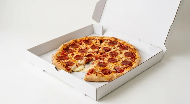Domino's The Ultimate Hot Honey Pepperoni (Stuffed Crust), whole Stuffed Crust pizza with pepperoni and hot honey in a takeaway pizza box, nutrition and calories