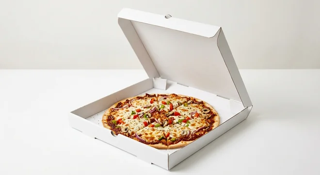 Domino's Veg-a-Roma (Thin & Crispy), whole Thin & Crispy pizza with sun-dried tomato sauce, red onion, peppers and mushrooms in a takeaway pizza box, nutrition and calories