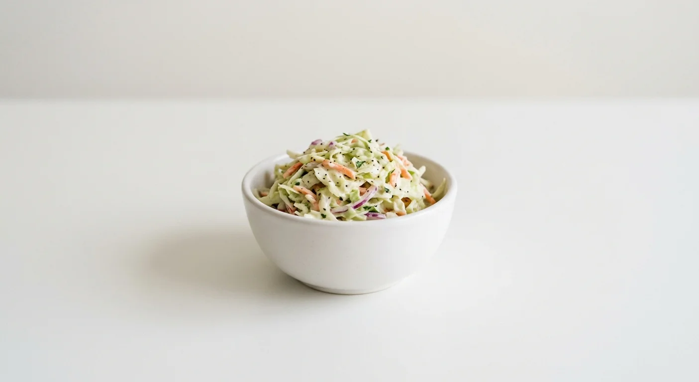 Wetherspoon Coleslaw, creamy coleslaw in a white bowl, nutrition and calories