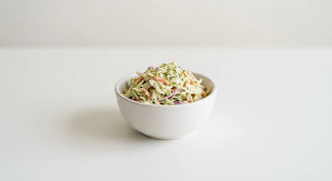 Wetherspoon Coleslaw, creamy coleslaw in a white bowl, nutrition and calories