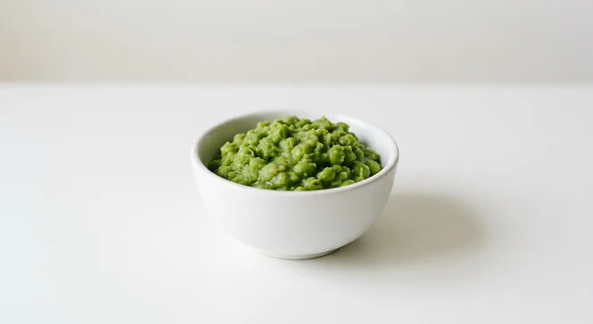 Wetherspoon Mushy Peas, mushy peas in a white bowl, nutrition and calories