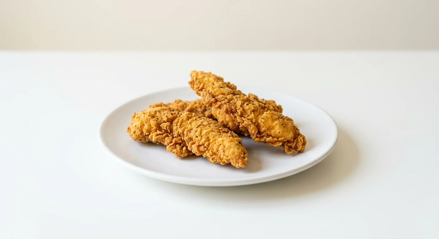 Wetherspoon Southern-Fried Chicken Strips (3pc), three southern-fried chicken strips on a white plate, nutrition and calories