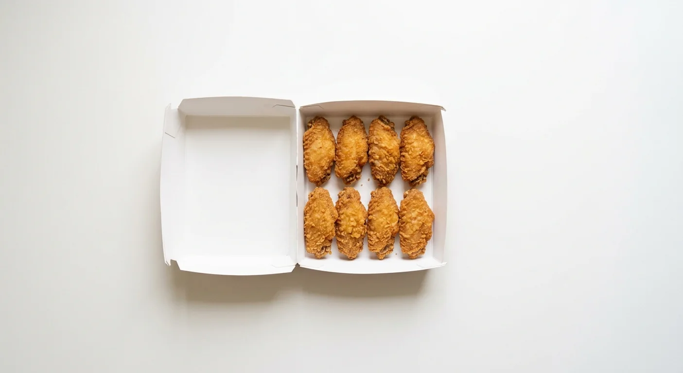 Domino's Chick 'N' Dip Wings (8 pieces), 8 crispy fried chicken wings in a takeaway box, nutrition and calories