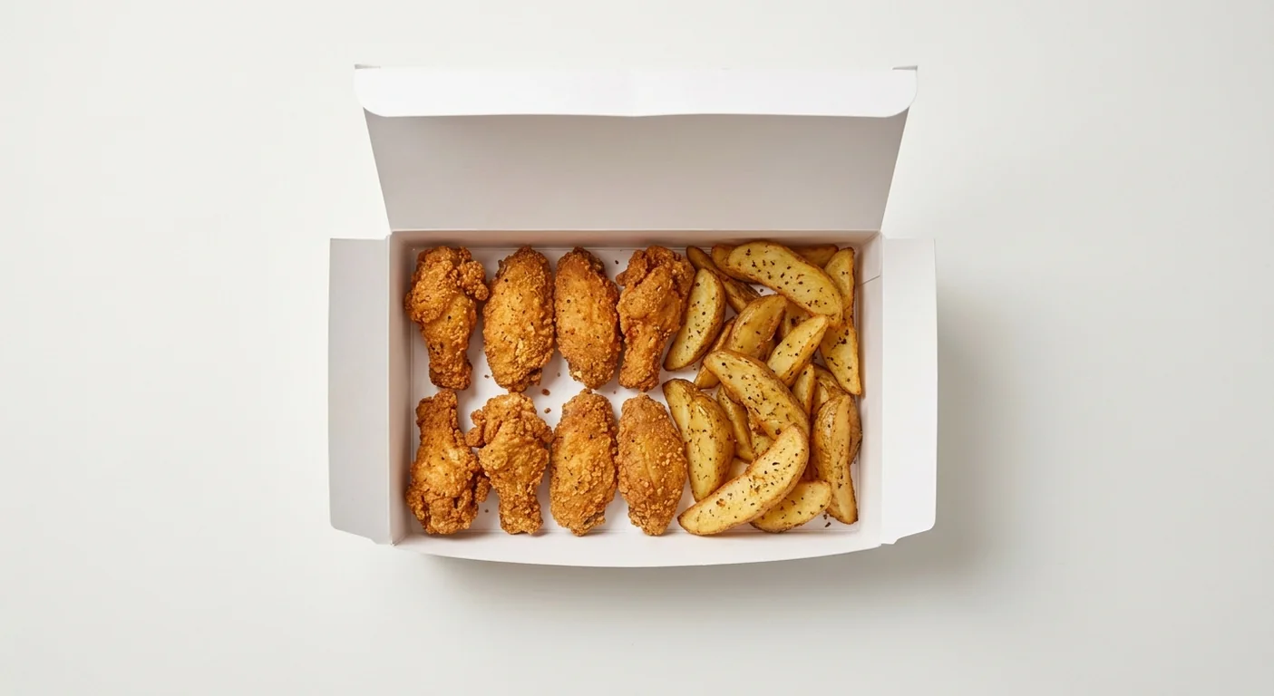 Domino's Chick 'N' Dip 8 Wings and Wedges Combo, 8 crispy chicken wings with wedges in a takeaway box, nutrition and calories