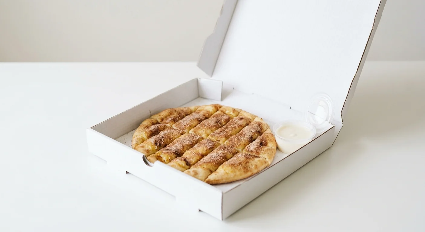 Domino's Cinni Dippers, cinnamon sugar dough strips with icing dip in a takeaway box, nutrition and calories