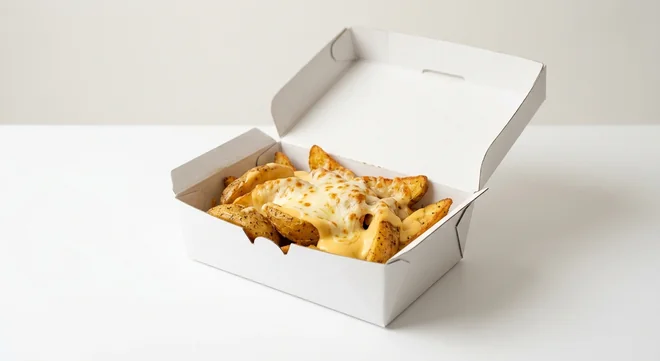 Domino's Loaded Wedges Cheese, potato wedges with cheese sauce and mozzarella in a takeaway box, nutrition and calories