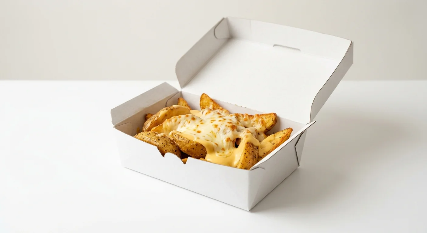 Domino's Loaded Wedges Cheese, potato wedges with cheese sauce and mozzarella in a takeaway box, nutrition and calories