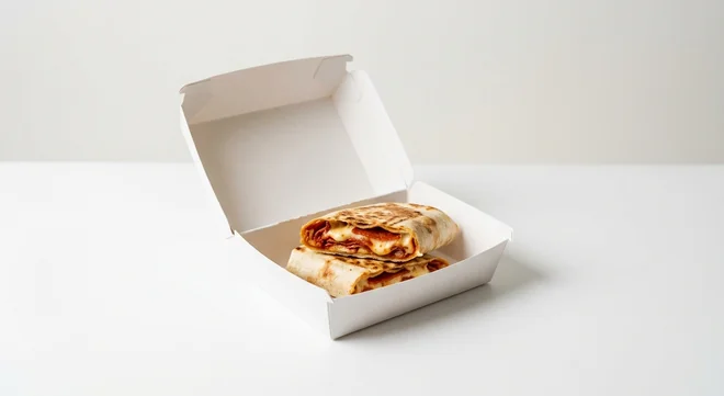 Domino's Pepperoni Passion Wrap, toasted wrap cut in half, filled with mozzarella, pepperoni and tomato sauce in a takeaway box, nutrition and calories