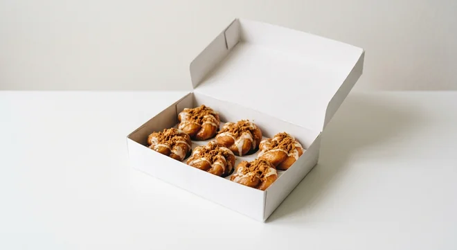 Domino's Twisted Dough Balls Biscoff and White Chocolate, six Biscoff and white chocolate twisted dough balls in a takeaway box, nutrition and calories