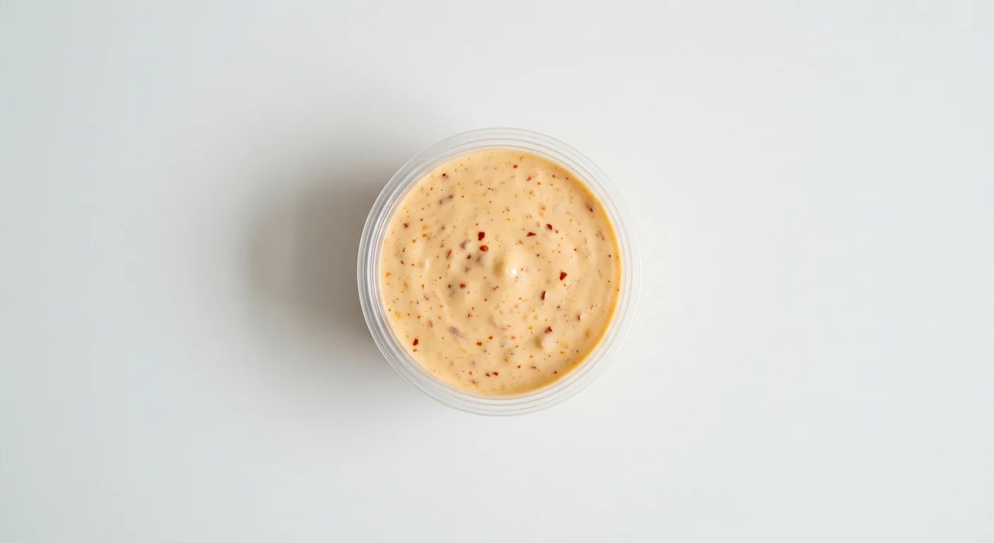 Domino's Mexicana Mayo Dip, pale orange spiced mayo with tiny red pepper flecks in a takeaway dip pot, nutrition and calories
