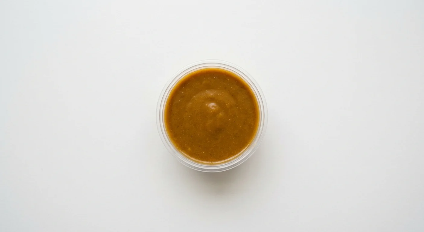 Domino's Katsu Curry Dip, thick golden-brown katsu curry sauce in a takeaway dip pot, nutrition and calories