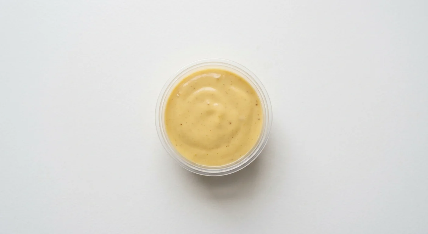 Domino's Honey and Mustard Dip, creamy pale golden-yellow honey and mustard dip in a takeaway dip pot, nutrition and calories