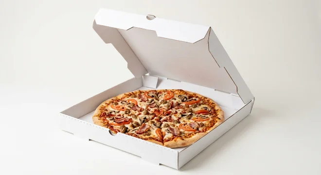 Domino's Mixed Grill (Classic Crust), whole Classic Crust pizza with smoky bacon, sausage, tomatoes and mushrooms in a takeaway pizza box, nutrition and calories
