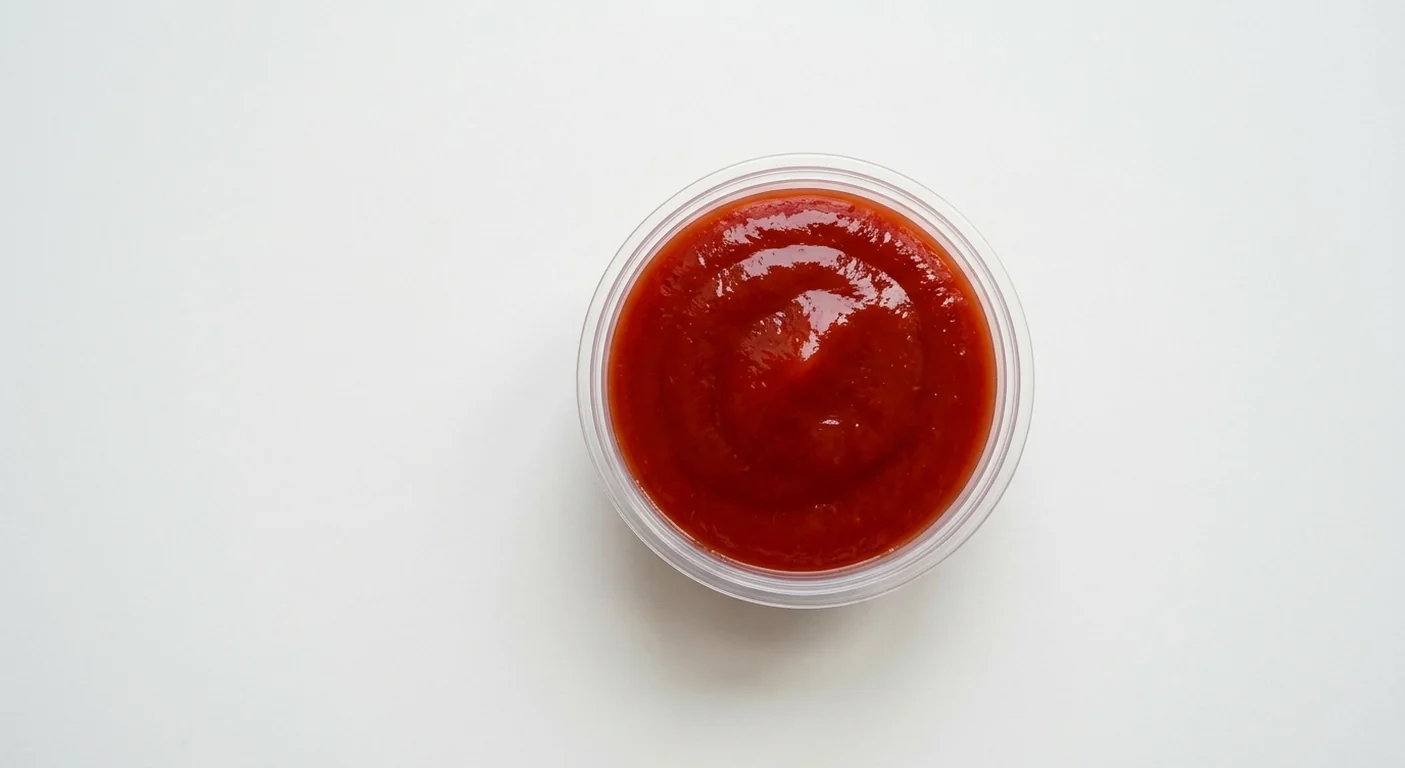 Domino's Tomato Dip, glossy red tomato dip in a takeaway dip pot, nutrition and calories