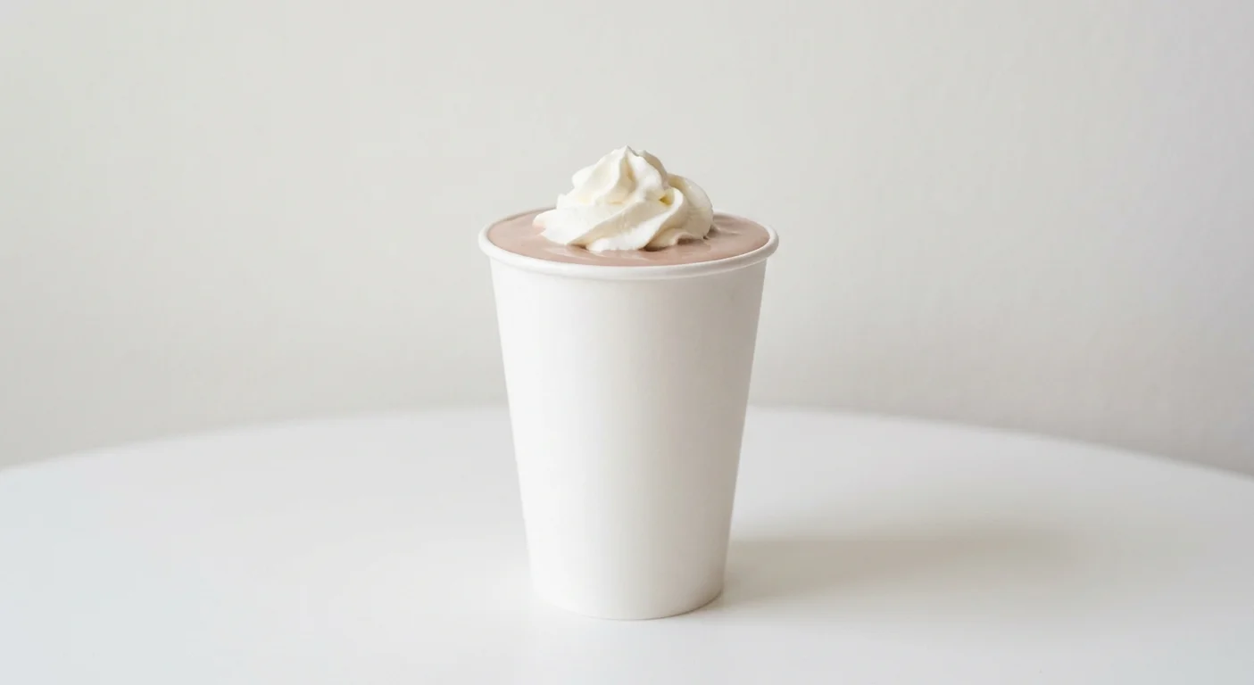 Five Guys Chocolate Shake, a thick chocolate milkshake with whipped cream in a paper cup, nutrition and calories