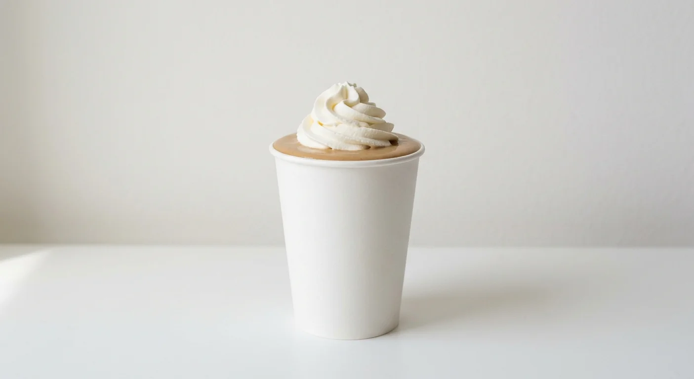 Five Guys Jimmy's Iced Coffee Shake, a thick coffee milkshake with whipped cream in a paper cup, nutrition and calories
