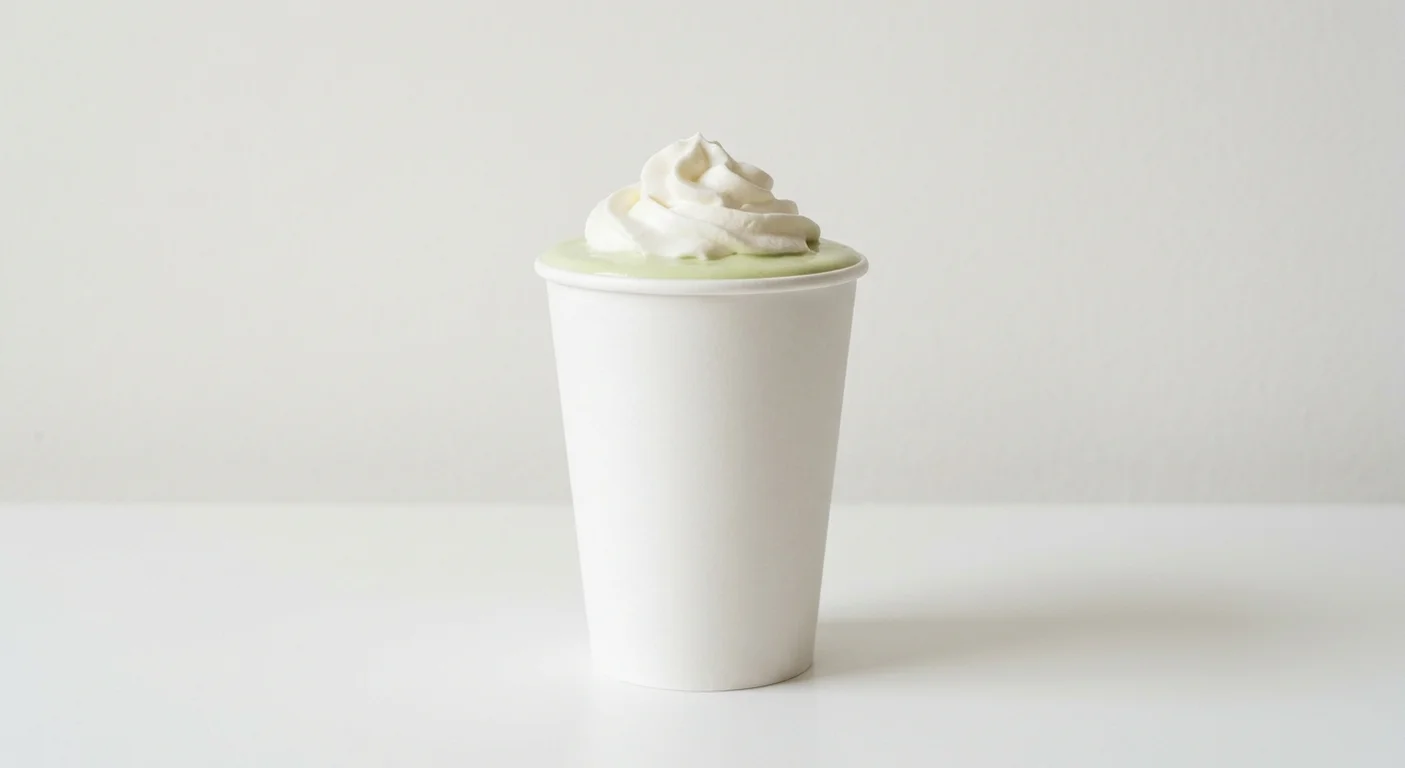 Five Guys Pistachio Shake, a thick pale green pistachio milkshake with whipped cream in a paper cup, nutrition and calories