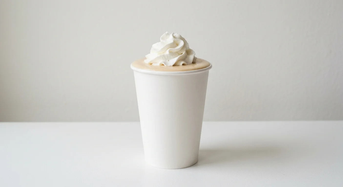 Five Guys Peanut Butter Shake, a thick peanut butter milkshake with whipped cream in a paper cup, nutrition and calories