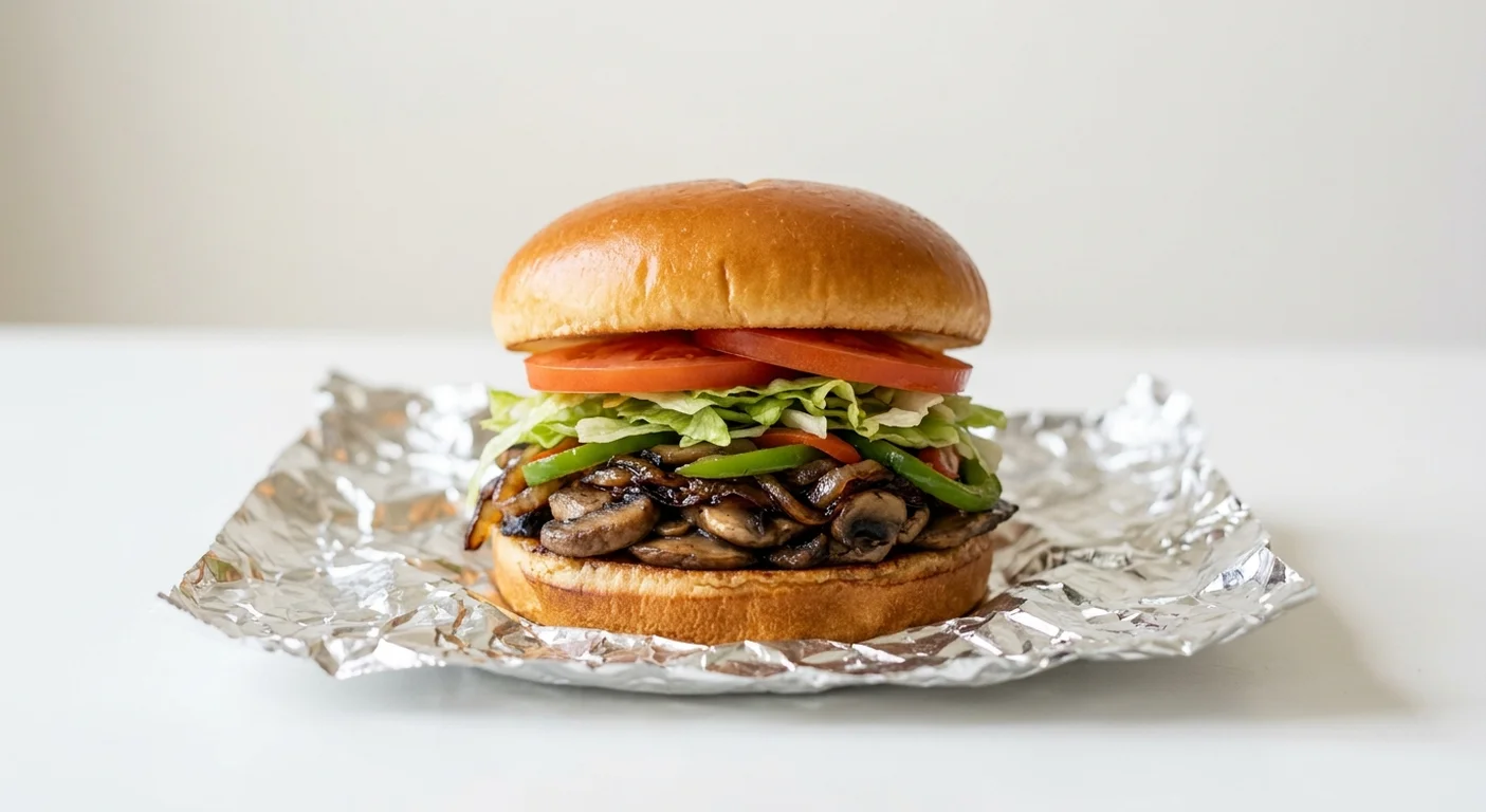 Five Guys Veggie Sandwich, grilled mushrooms, onions, green peppers, lettuce and tomato in a soft bun in a foil wrap, nutrition and calories