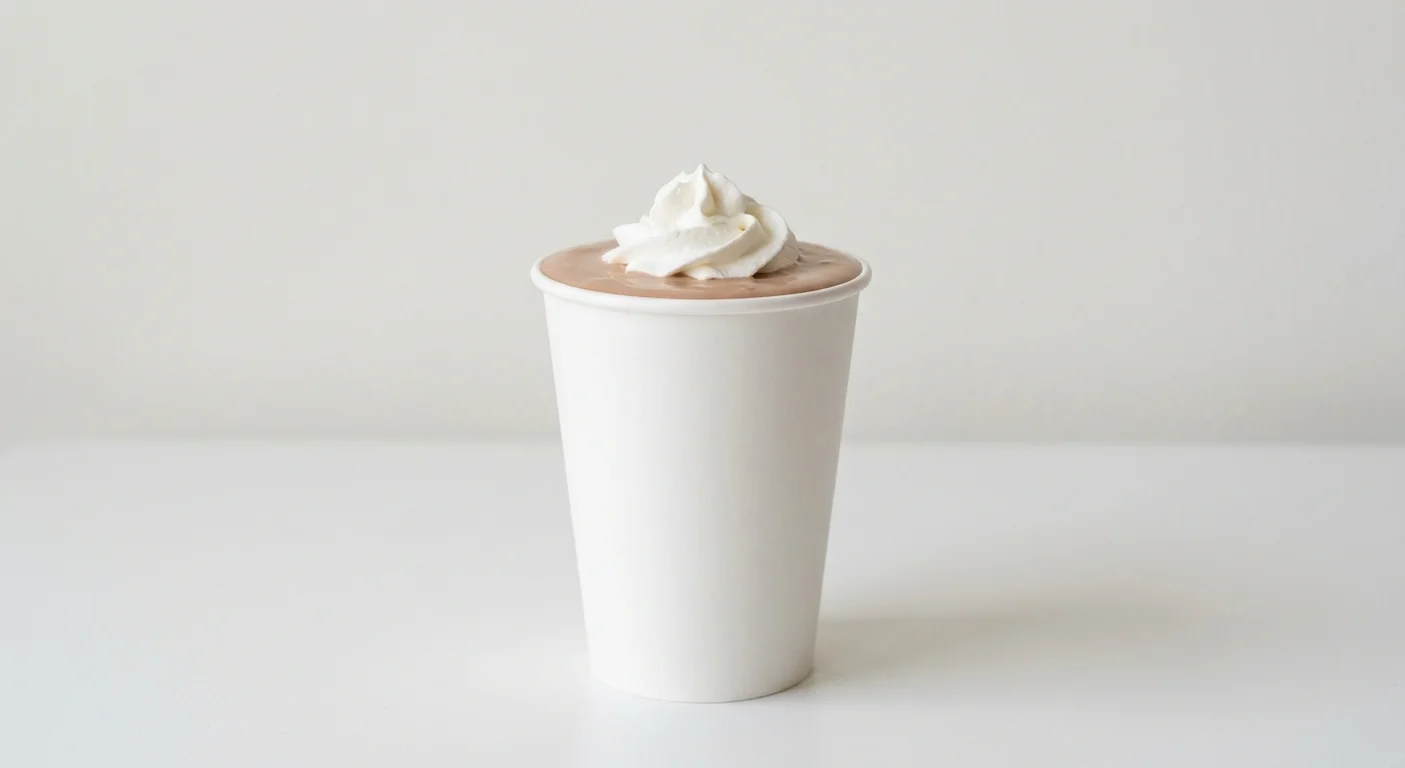 Five Guys Reese's Peanut Butter Cup Shake, a thick chocolate peanut butter milkshake with whipped cream in a paper cup, nutrition and calories