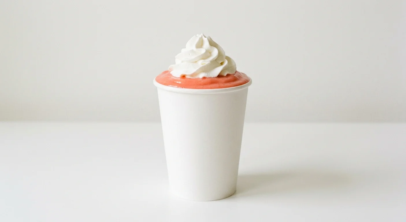Five Guys Watermelon Shake, a thick coral pink watermelon milkshake with whipped cream in a paper cup, nutrition and calories