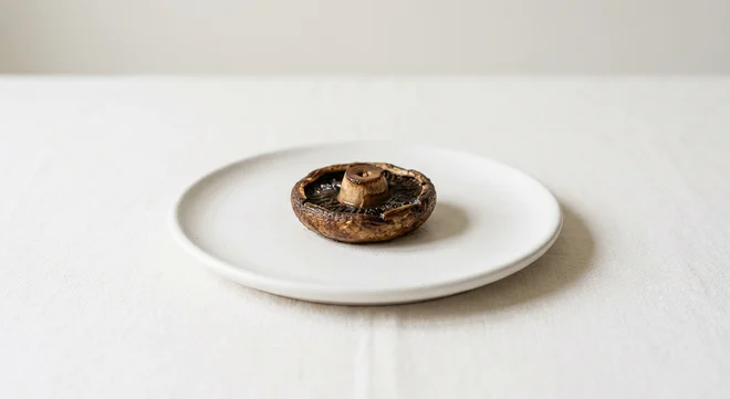 Frankie & Benny's Mushroom (Breakfast Side), one roasted flat mushroom on a white plate, nutrition and calories