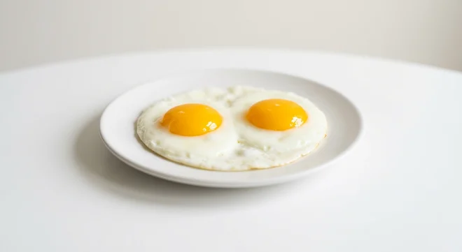 Frankie & Benny's Two Fried Eggs, two fried eggs with runny yolks on a white plate, nutrition and calories