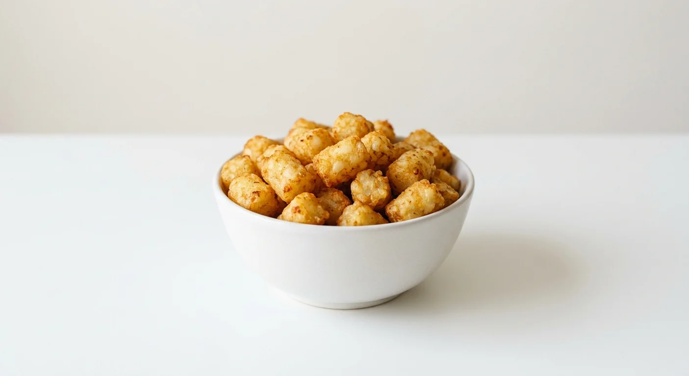 Frankie & Benny's Potato Tots, golden crispy potato tots in a white bowl, nutrition and calories