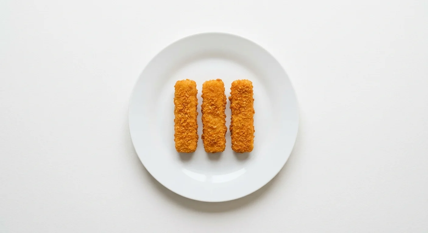 Frankie & Benny's Kids Fish Fingers (Small Eater), three golden breaded fish fingers on a white plate, nutrition and calories