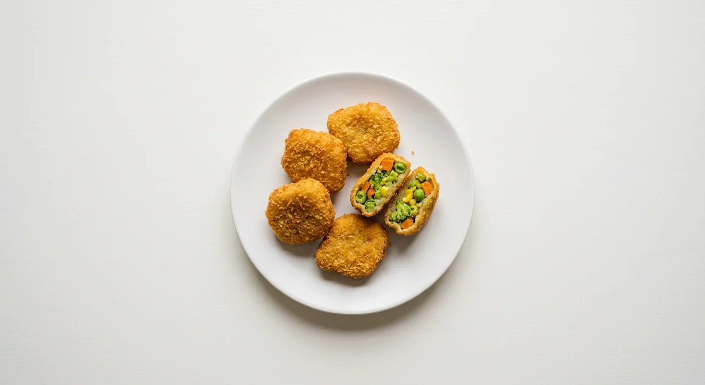 Frankie & Benny's Kids Veggie Nuggets (Large Eater), golden breaded veggie nuggets on a white plate, nutrition and calories