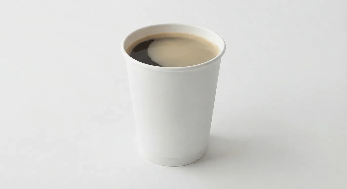 Burger King US Brewed Coffee (Medium), hot black coffee in a plain white paper cup, nutrition and calories