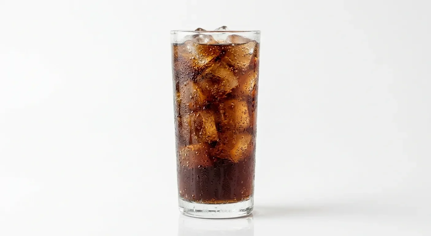 Burger King US Coca-Cola Zero (Medium), a dark cola over ice in a tall clear glass, nutrition and calories