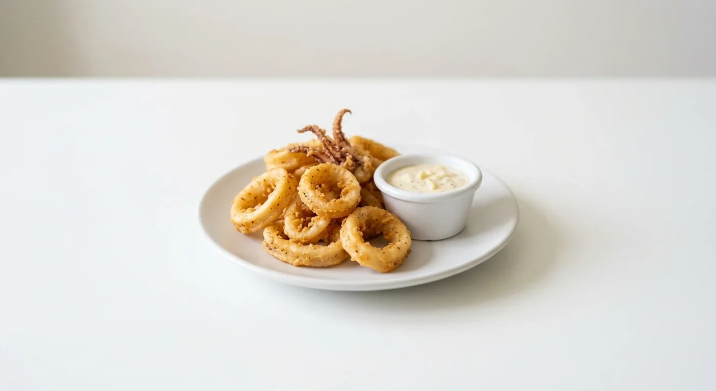 Frankie & Benny's Crispy Calamari, crispy calamari with garlic aioli on a white plate, nutrition and calories