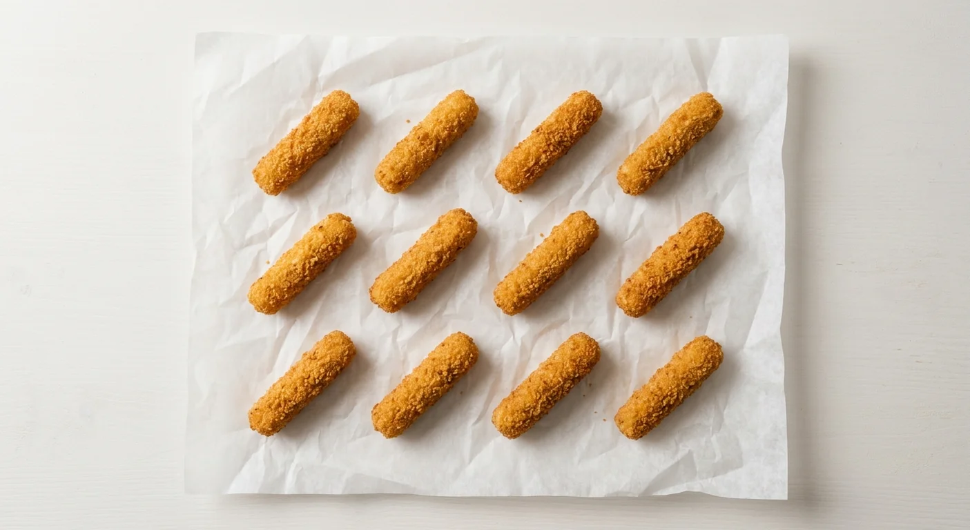 Burger King US Mozzarella Fries (12 piece), twelve breaded mozzarella sticks on white paper, nutrition and calories