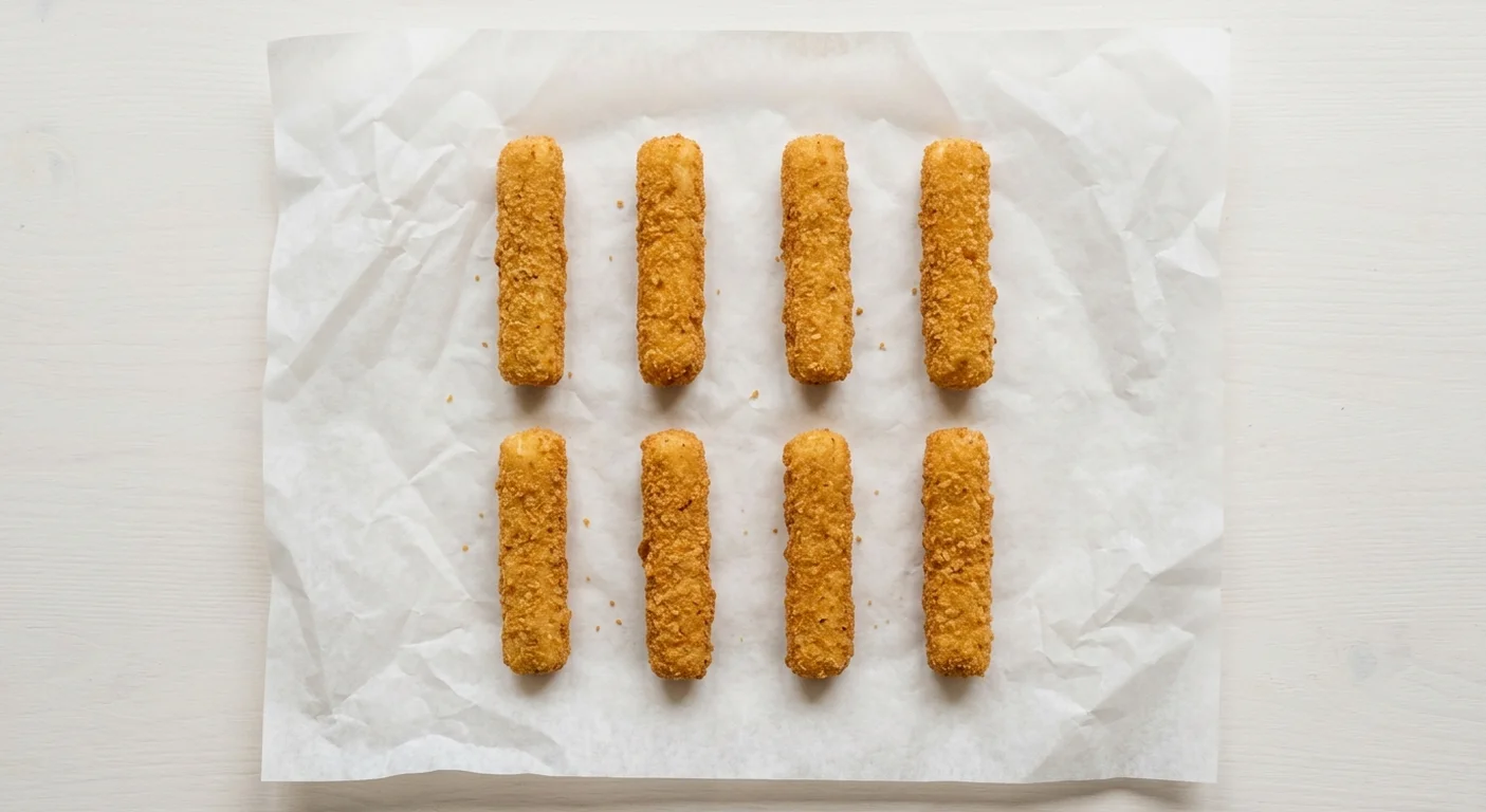 Burger King US Mozzarella Fries (8 piece), eight breaded mozzarella sticks on white paper, nutrition and calories