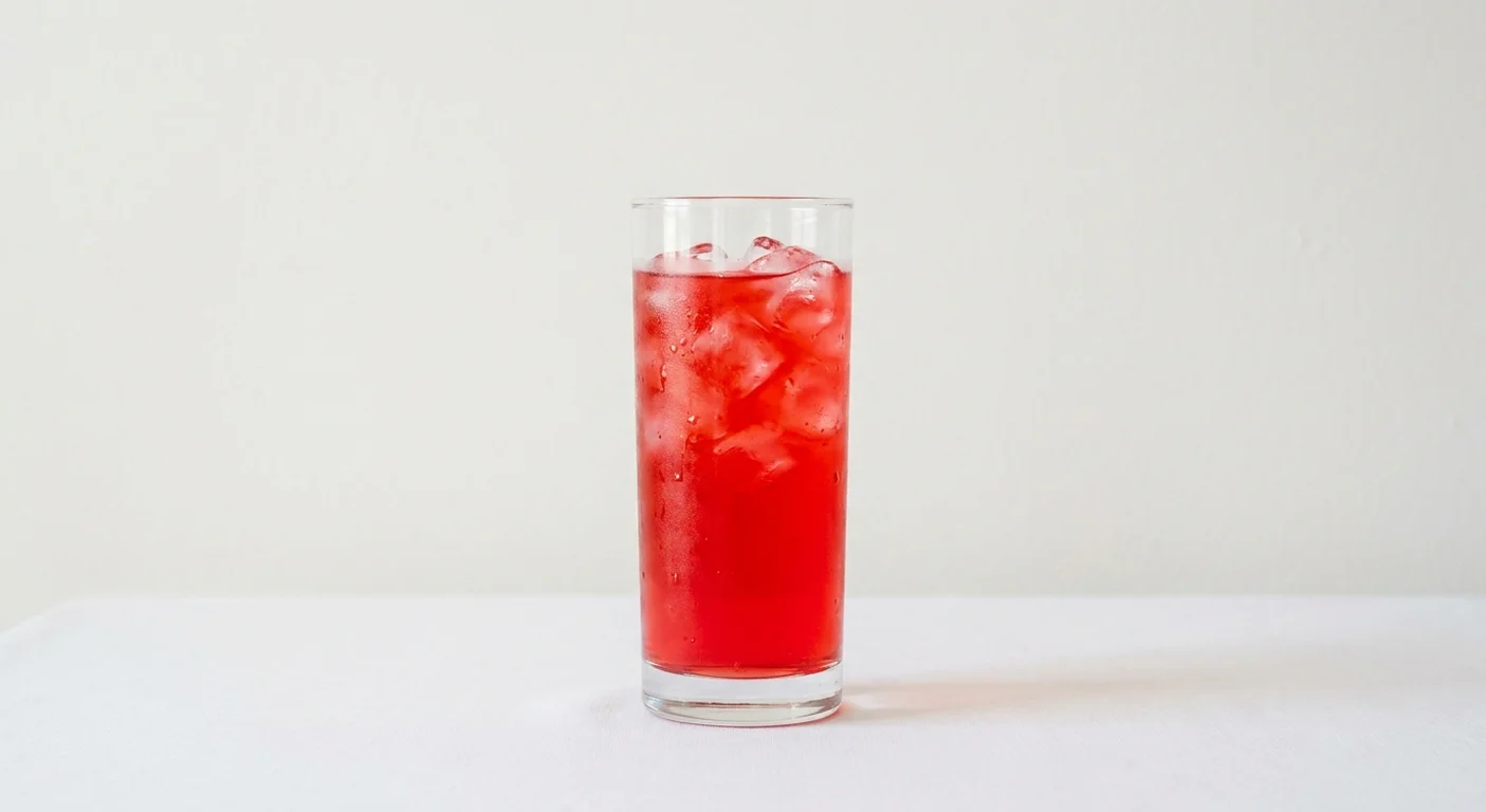 Burger King US Hi-C Fruit Punch (Value), a bright red fruit punch over ice in a tall clear glass, nutrition and calories
