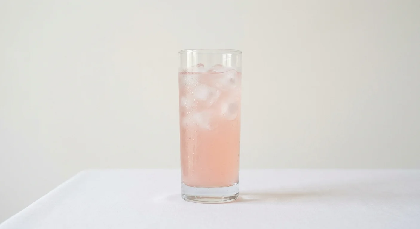 Burger King US Hi-C Pink Lemonade (Medium), a pale pink lemonade over ice in a tall clear glass, nutrition and calories