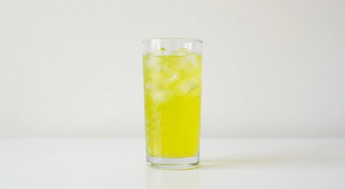 Burger King US Mello Yello (Value), a bright yellow-green citrus soda over ice in a tall clear glass, nutrition and calories