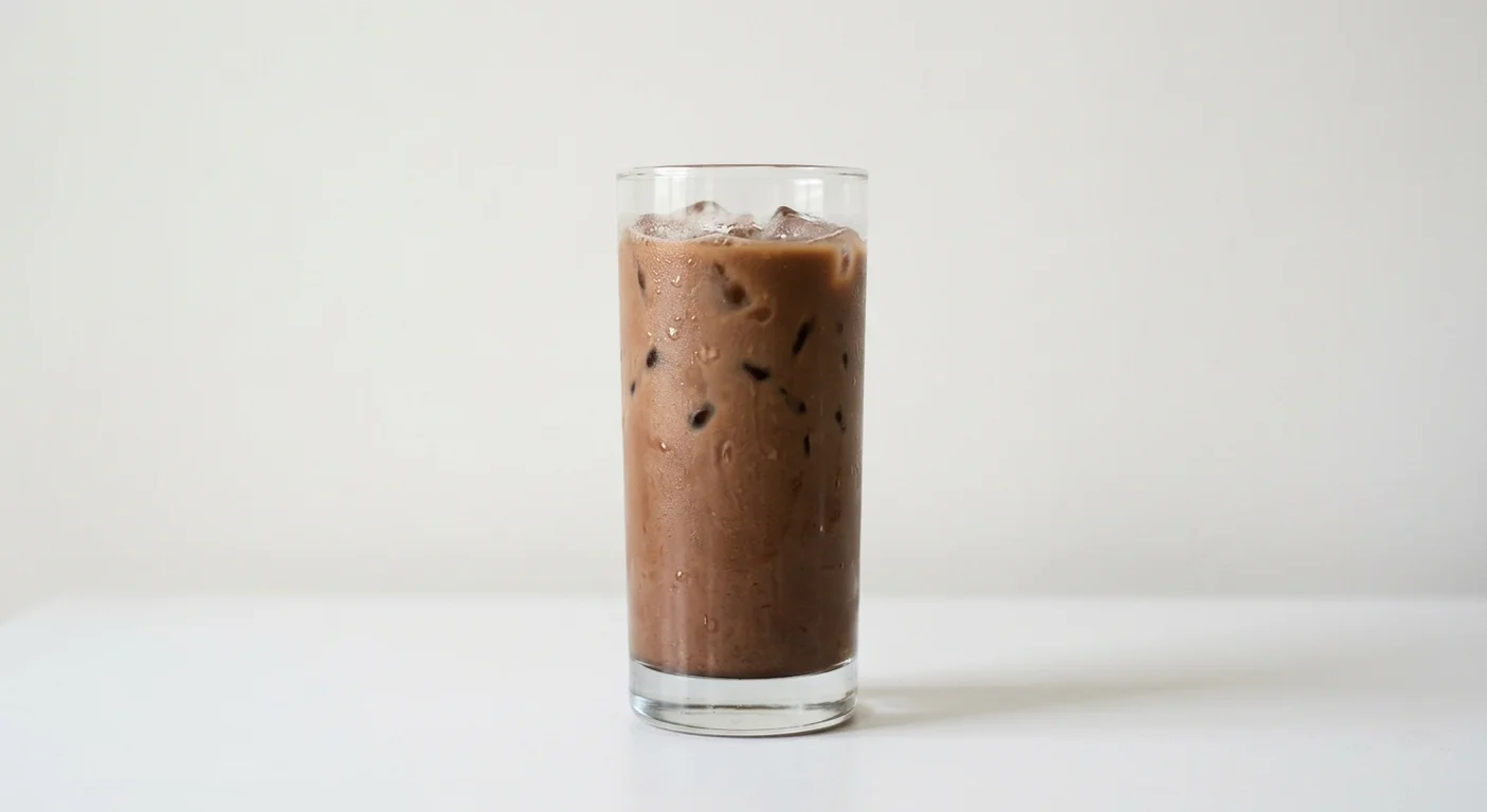 Burger King US Mocha Iced Coffee (Small), a milky mocha iced coffee over ice in a tall clear glass, nutrition and calories