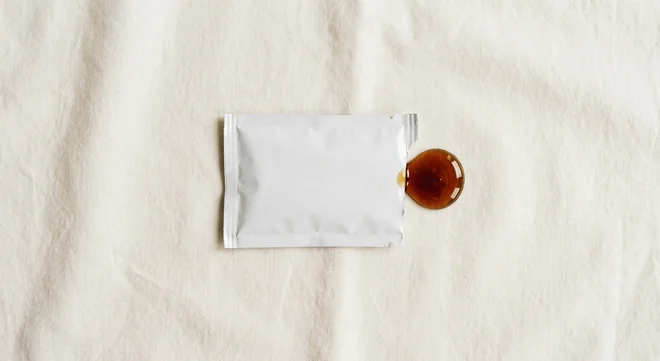 Burger King US Syrup Packet, a plain white sachet with a dollop of pancake syrup, nutrition and calories