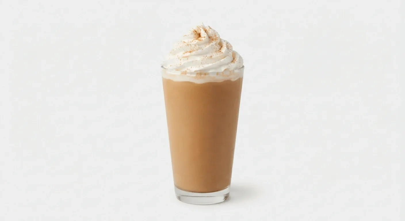 Starbucks US Pumpkin Spice Frappuccino (Grande), blended pumpkin spice coffee topped with whipped cream and spice in a clear glass, nutrition and calories