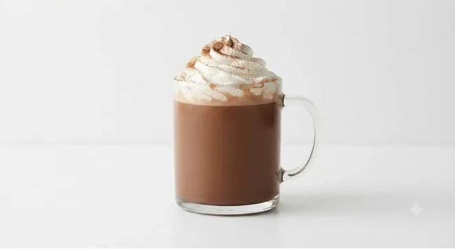 Starbucks US Caffè Mocha (Grande), caffe mocha topped with whipped cream and cocoa in a glass mug, nutrition and calories