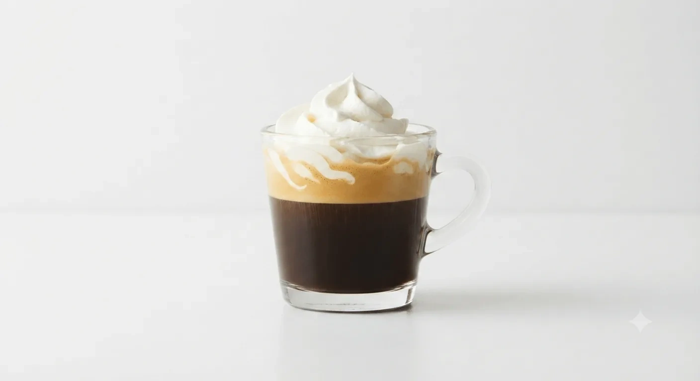 Starbucks US Espresso Con Panna (Single shot), espresso topped with whipped cream in a small glass cup, nutrition and calories