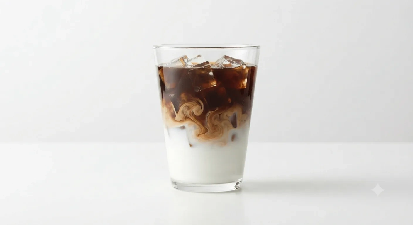 Starbucks US Nondairy Vanilla Sweet Cream Cold Brew (Trenta), cold brew latte with milk swirling over ice in a clear glass, nutrition and calories