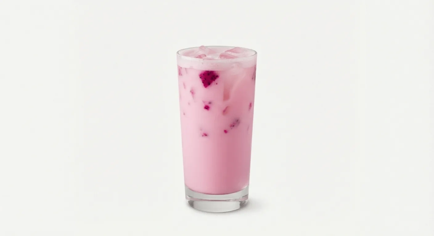 Starbucks US Dragon Drink (Trenta), pink dragonfruit coconut milk drink over ice in a tall glass, nutrition and calories